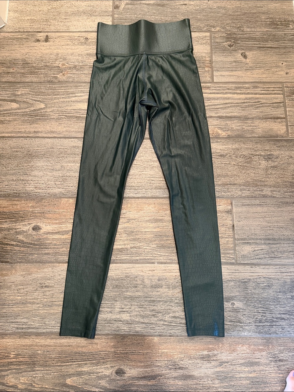 High-Waist Faux Leather Leggings - dark green